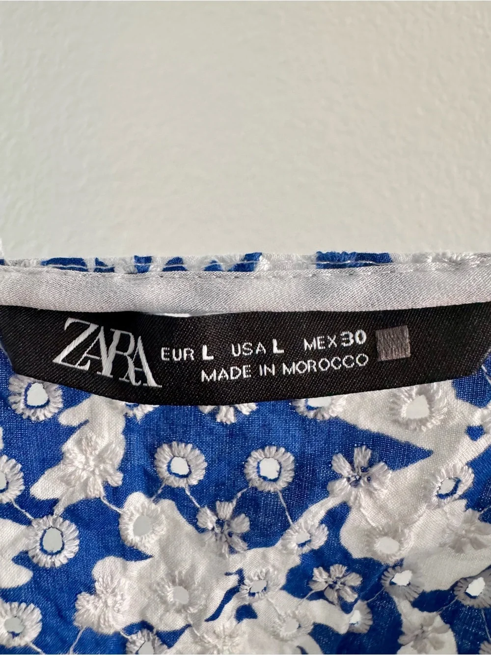 Zara Royal Blue & White Floral Smocked Crop Blouse